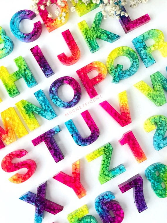 Rainbow resin letter set, Magnetic letters, Playroom decor, Teacher christmas gift for coworker, 4 year old girl gift, Advent gifts for kids