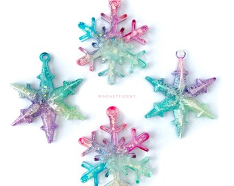 Candy pastel Christmas snowflake ornament set of 4, Jewel tone Christmas decorations, Tween stocking stuffers for kids, Winter Wonderland