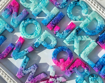 Galaxy resin letter set, Magnetic letters, Playroom decor, Teacher christmas gift for coworker, 4 year old girl gift, Advent gifts for kids