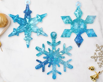 Christmas snowflake ornament set of 3, Sparkly ornaments for little boys, Snowflake party favors for toddler, Kids christmas Eve box filler