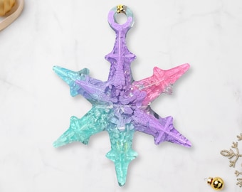 Colorful snowflake ornament favor, Pastel christmas decor for classroom, Toddler girl christmas gift for daughter, Winter lover gift for kid