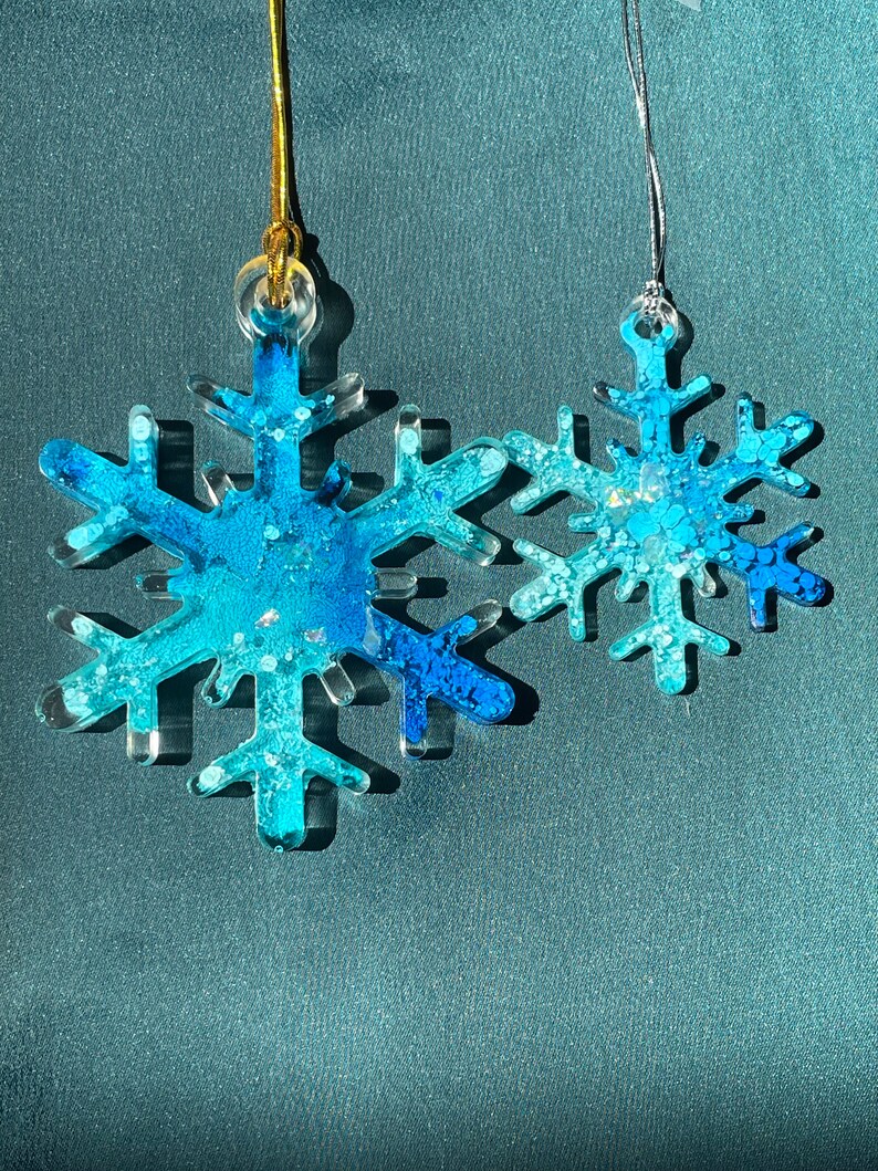 Blue snowflake ornament set of 3, Mini christmas tree decoration, Nautical Christmas stocking stuffers for kids Christmas gifts for boys image 3
