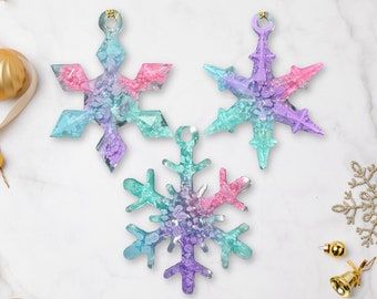 Christmas snowflake ornament set of 3, Sparkly ornaments for tween girl, Unicorn party favors for girl, Christmas Eve box filler for kids