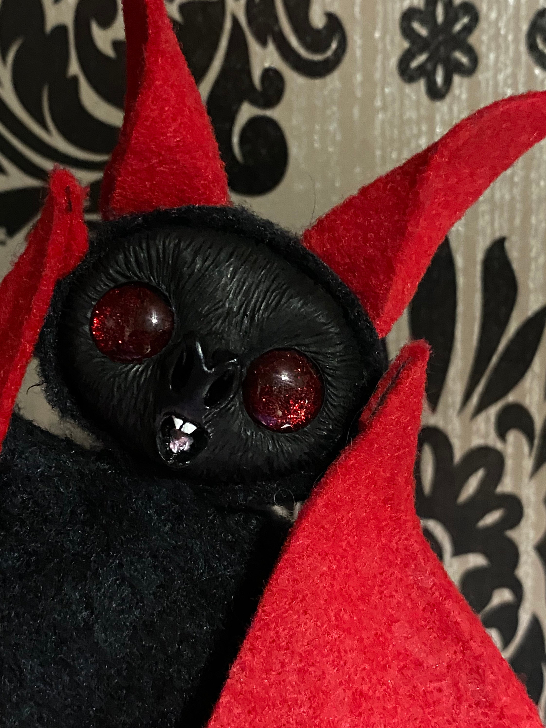 Cute Red Suprised Bat Art Doll with Sparkling Red Eyes Etsy