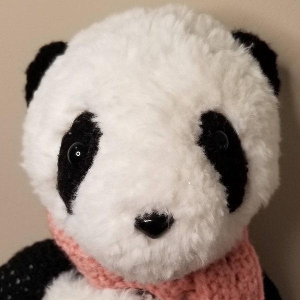 Handmade Crochet Panda Bear with Removable Scarf, Plush Fur Yarn