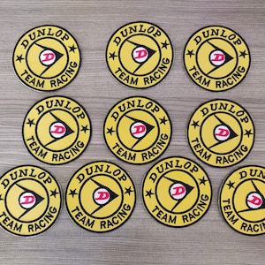 10 pcs Yellow DUNLOP Tires Rubber Motor Car, Motorcycles, MotoGP, Motor Sport, Racing Car Iron on Patch Embroidered Sew-on Garment Clothing
