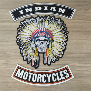 BIG PATCH Skull Face Chief American Motorcycle Biker Rider For motorbike chopper riders Iron on Patch Embroidered Sew-on Jacket Jeans #001
