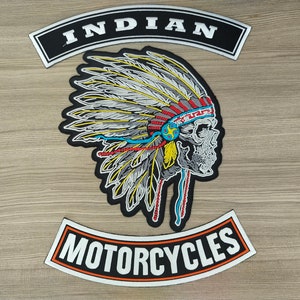 BIG PATCH Skull Face Chief American Motorcycle Biker Rider For motorbike chopper riders Iron on Patch Embroidered Sew-on Jacket Jeans #002