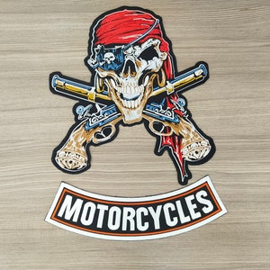 BIG PATCH Pirate Skull Biker Chopper Rider Motorcycle For motorbike chopper riders Iron on Patch Embroidered Sew-on Jacket Jeans Shirt Cloth