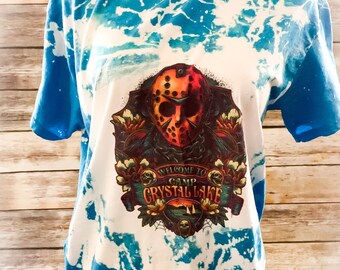 Friday The 13th Shirt, Welcome To Camp Crystal Lake, Halloween Shirt, Jason Halloween Shirt, Scary Movie Shirt,Bleached Sublimation T-Shirt,