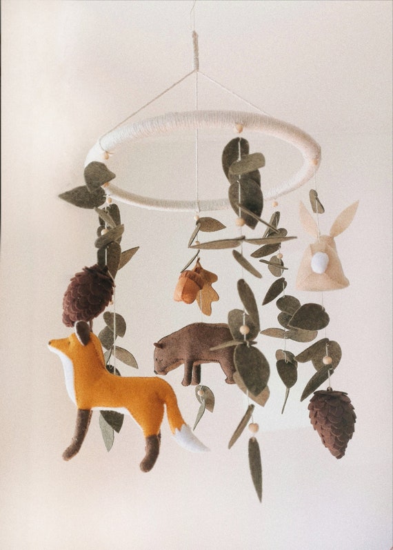 Baby Mobile Woodland Mobile Natural Baby Mobilefox Crib Etsy