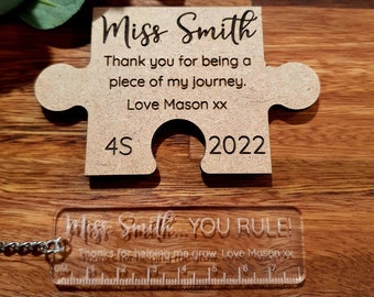 Personalized Teacher Gift Set – Puzzle Magnet & Ruler Keyring