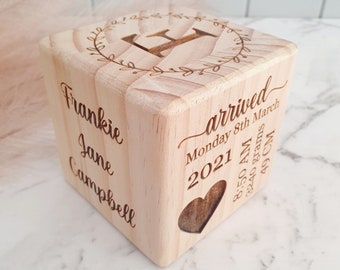 Engraved Wooden Baby Birth Block, Personalized Nursery Decor
