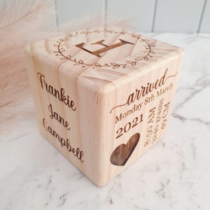 Engraved Wooden Baby Birth Block Keepsake Personalised Nursery Decor Newborn Gift Birth Details Custom