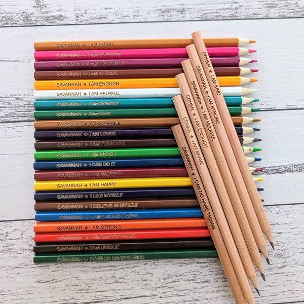 Affirmation Personalised Pencils - Named Colouring HB Pencil - Back To School - Affirmations Daily Color Pencils