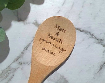 Spooning Since Wooden Spoon Gift - Wedding - Anniversary Couples Gifts Housewarming Funny New Home Present Kitchen Mix Engagement Bride