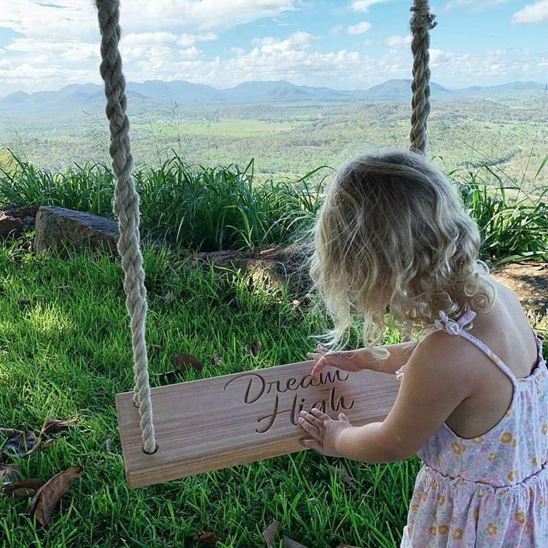 Personalised Engraved Wooden Tree Swing Birthday, Wedding, Gift, Outdoor Swing, Wood Swing, Customised image 1