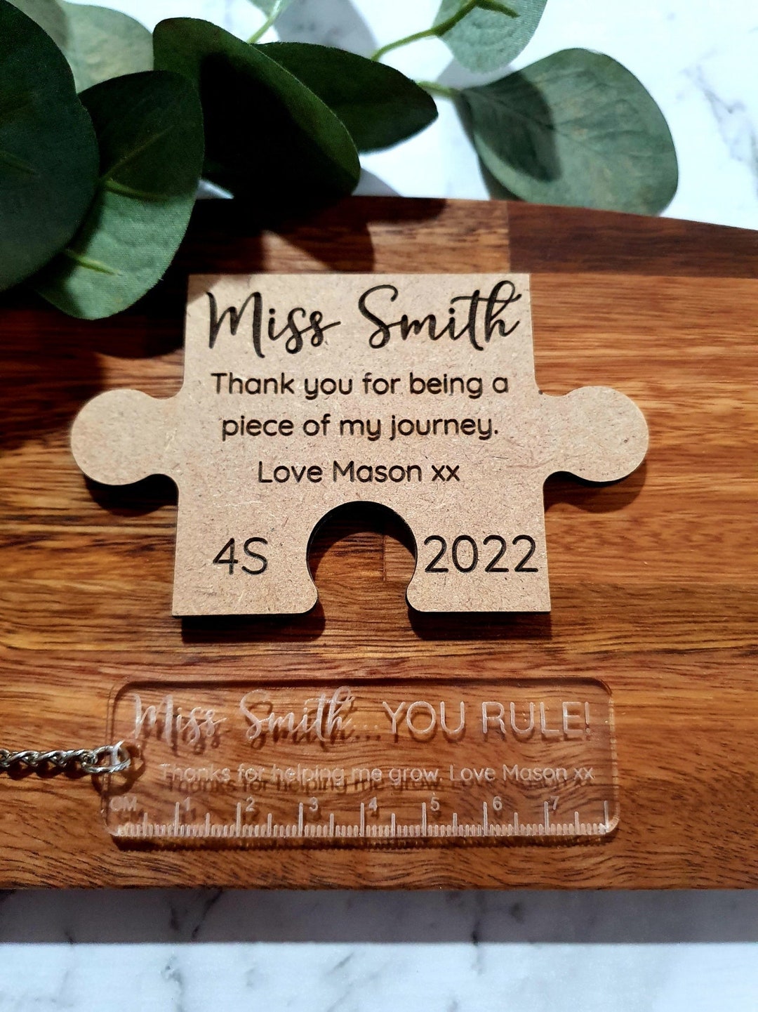 Personalized Teacher Gift Set – Puzzle Magnet & Ruler Keyring - Etsy