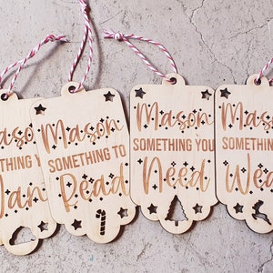 Christmas Gift Tags - Something You Wear, Need, Read, Want - Personalised - Xmas Present Santa