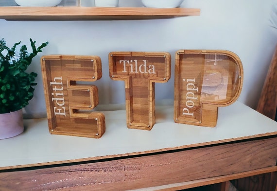 Personalisierte Buchenholz Buchstabe Spardose - Personalisierte Spardose, Kinderdekor