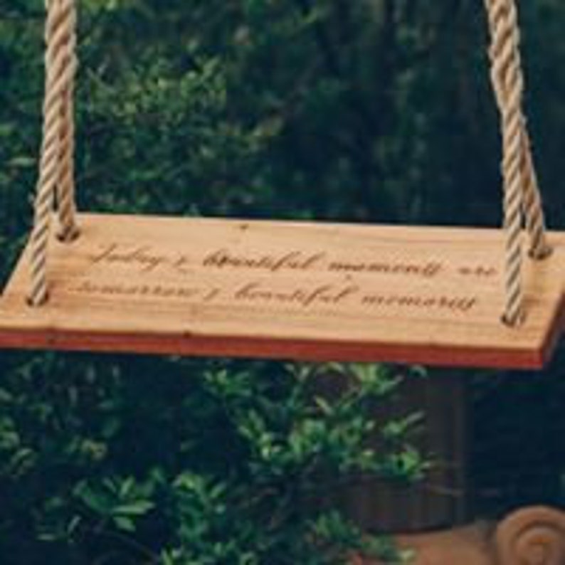 Personalised Engraved Wooden Tree Swing Birthday, Wedding, Gift, Outdoor Swing, Wood Swing, Customised image 5