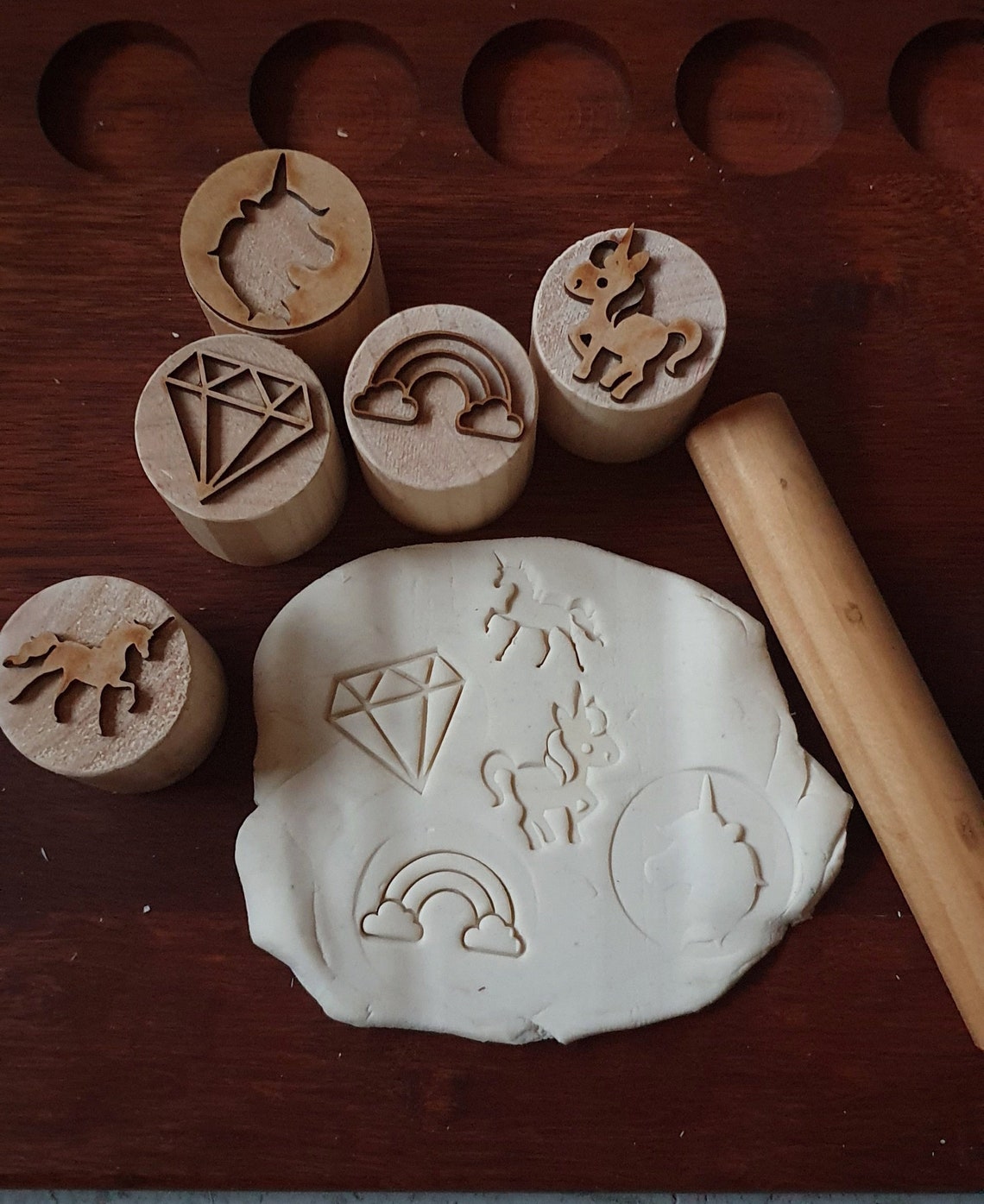 Wooden Playdough Stampers Stamps Cutters Play Dough Shapes Etsy