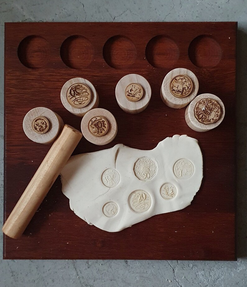 Wooden Playdough Stampers Stamps Cutters Play Dough Shapes Etsy