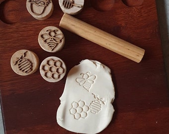 Wooden Playdough Stampers Stamps Cutters Play Dough Shapes Kids Craft Educational