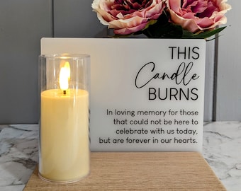 The Candle Burns Memory Plaque + Stand - Wedding, Celebrations, Birthdays, Memorials, Family Gatherings, Memories