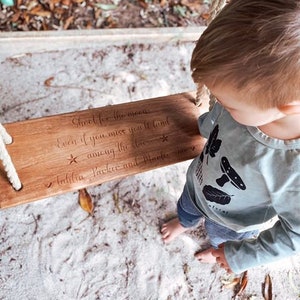 Personalised Engraved Wooden Tree Swing Birthday, Wedding, Gift, Outdoor Swing, Wood Swing, Customised image 8