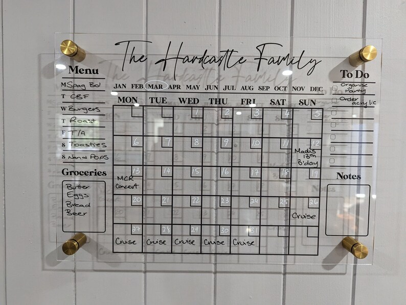 Custom Acrylic Family Wall Calendar | Menu, Notes, To-do Sections - Etsy