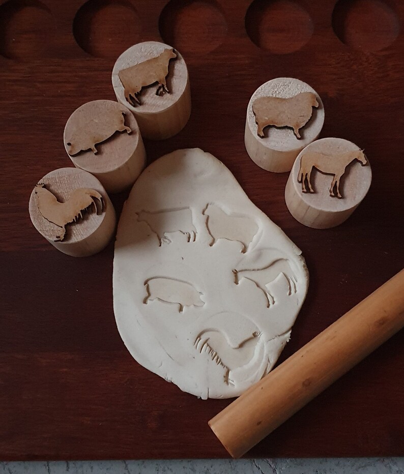 Wooden Playdough Stampers Stamps Cutters Play Dough Shapes Etsy