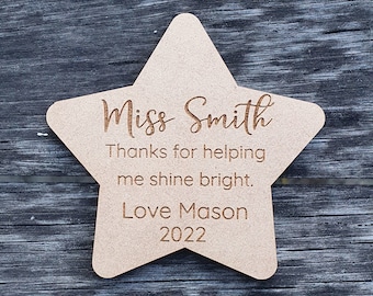 Teacher Gifts - Personalised Star Magnet - Customised - Thanks For Helping Me Shine Bright - Educator Carer Gift