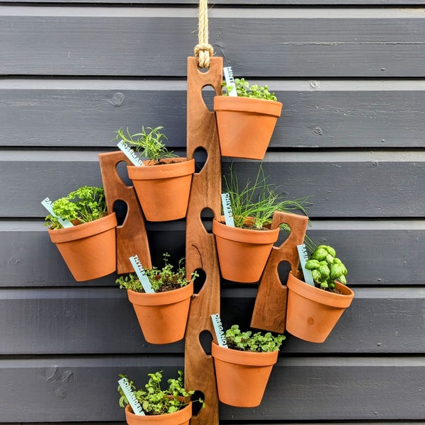 Vertical Hanging Terracotta Pot Holder - Gardening Herb Garden Flowers Indoors Outdoors Bloom Clay Pots