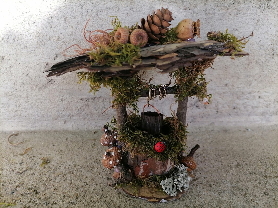 Wünschbrunnen Feengarten gut Miniatur Brunnen Mini | Etsy