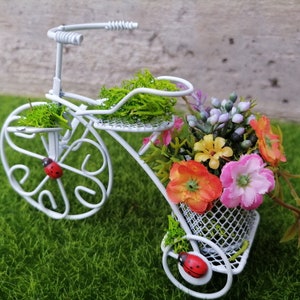 Fairy bike, Miniature fairy bicycle, Miniature fairy pot, fairy garden accessories, bicycle flower pot, Miniature bicycle, mini flower pot