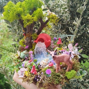 Fairy waterfall, Fairies Garden Pond, Fairy pond with waterfall, Fairy Pond, Miniature Pond, Miniature Garden Accessory, Miniature deer