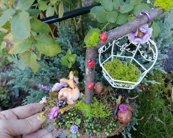 Cage swing, Fairy metal cage, mini swing, Miniature fairy garden, Fairy garden swing, Miniature swing, mini metal swing, fairy accessories