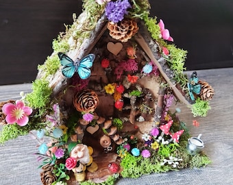 OOAK Fairy house, Fairy garden cottage, handmade house, Tiny fairy house, Fairy cottage, Miniature house, Fairy wood house, gift idea