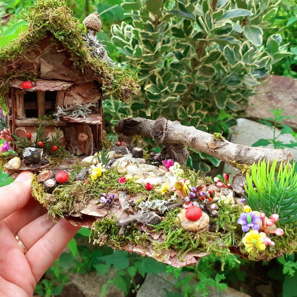 Tiny fairy house, Fairy cottage, Miniature house, Miniature landscape, Fairy accessories, Fairy wood house, wood house, fairy house kit
