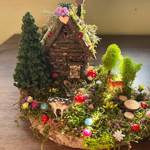 Tiny fairy house, Fairy cottage, Miniature house, Miniature landscape, Fairy accessories, Fairy wood house, wood house, fairy house kit