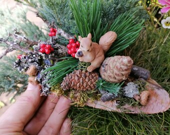 Miniature squirrel, fairy garden accent, squirrel figuirine, fairy garden, animal figurine, fairy garden animals, fairy accessories, gift