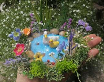 OOAK Fairy Garden Pond, Miniature Pond, Garden Accessory, Duck pond, Fairy Garden Accessories, Terrarium Pond, Fairy Garden Supplies