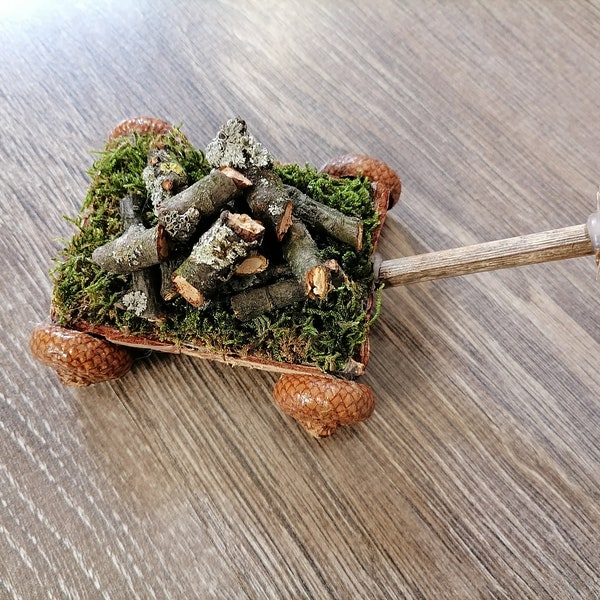 Fairy garden wagon, miniature wagon, fairy garden accessories, wood wagon, mini rustic wagon, fairy mushrooms, fairy ornament, mushroom