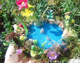 Glitter tuinvijver, sprookjesaccessoire, miniatuurvijver, sprookjestuinaccessoires, terrariumvijver, sprookjestuinbenodigdheden, sprookjesvijver