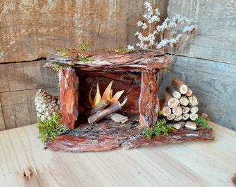 OOAK Miniature Fireplace, Fairy Garden, Fairy Furniture, Miniature Accessory, Firewood Pile, Fairy furniture, Dollhouse fireplace, Xmas
