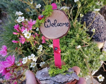 Fairy teken, Miniatuur teken, welkomstbord, Miniatuur accent, fairy garden teken, fairy accessoires, poppenhuis accessoire, fairy bloemen, tuin