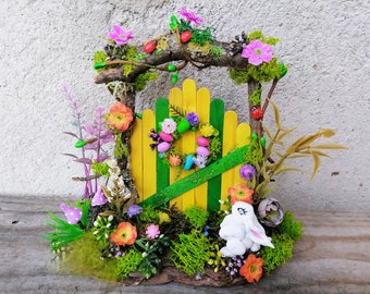 Easter fairy door, Easter bunny, Fairy door, Easter eggs, Fairy garden eggs, Easter fairy garden, Miniature door, Fairy bunny, Fairy rabbit