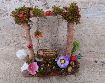Columpio de jardín de hadas, columpio de hadas, columpio de jardín de hadas, accesorio de jardín de hadas, columpio de jardín, columpio en miniatura, accesorio de terrario, hadas