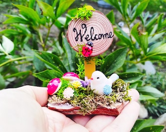 Fairy-tuinbord, miniatuurbord, sprookjesaccessoires, tuinbord, sprookjesmeubilair, welkomstbord, miniatuurtuin, bord Elfjeshuis
